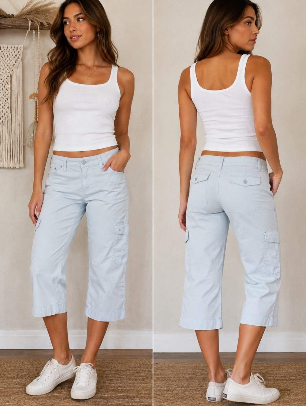 American Eagle Low Rise Straight Capri Cargo Pants Ice Blue Size 4 Petite